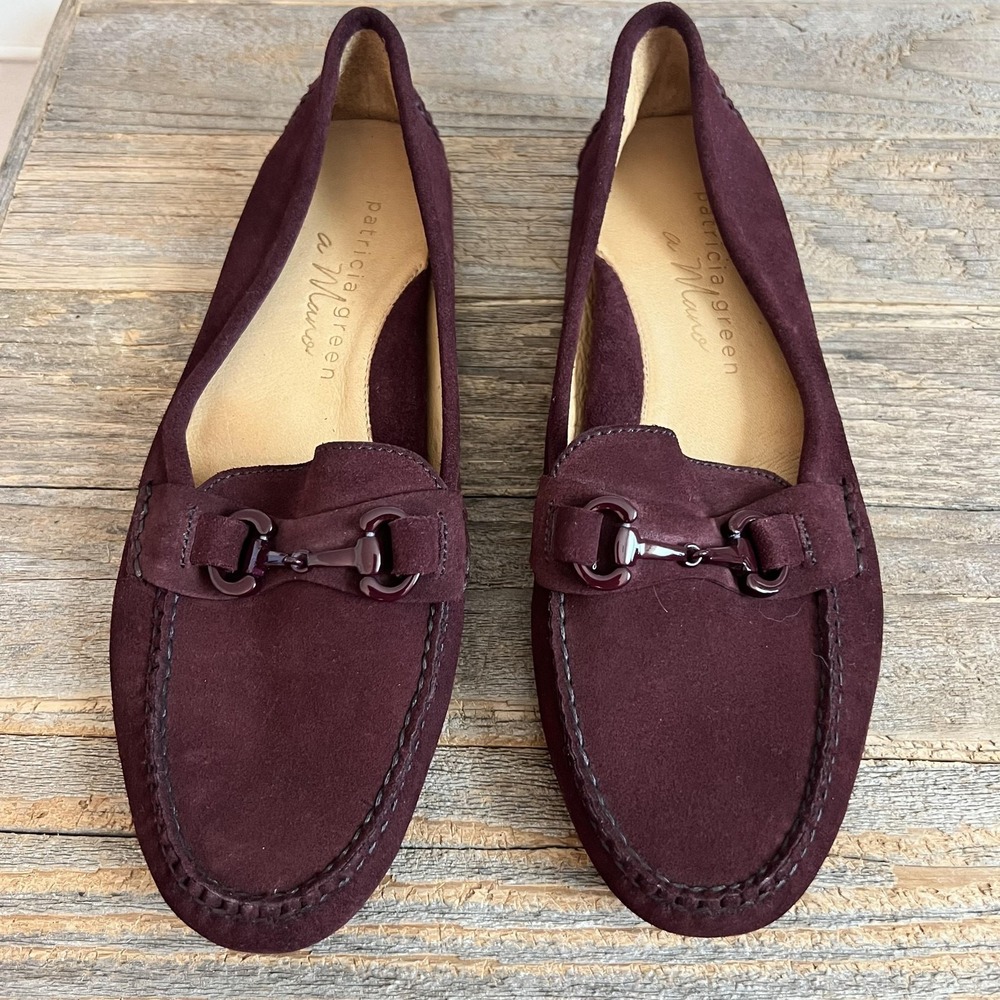 Patricia Green Loafer Flats Shoes Womens 9M Red Suede Horsebit Driving Slip On